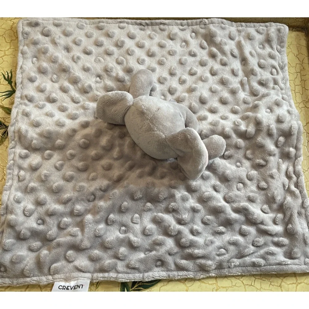 Crevent Baby Security Blanket Gray Elephant‎ Minky Dot Lovey Plush 12 Inch